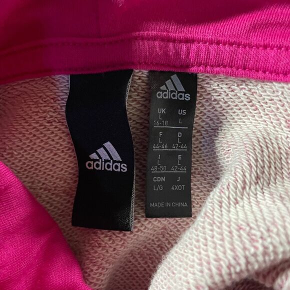 Adidas Womens Large Pink Pullover Hoodie Sweatshirt Kangaroo Pocket Hi Low Hem - Picture 3 of 8